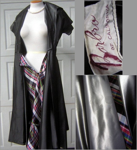 Vintage 50s Dress Gunmetal Gray Black Taffeta wit… - image 5