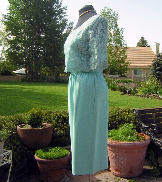 Aqua Lace Dress Vintage 60s Emma Domb Size 12 - F… - image 4