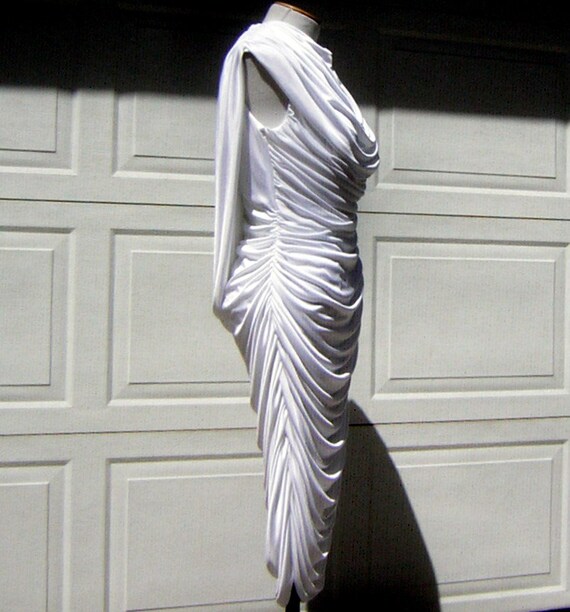 Vintage 80s Ruched Wiggle Party Dress Wedding Whi… - image 3