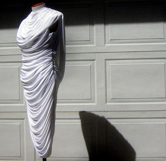 Vintage 80s Ruched Wiggle Party Dress Wedding Whi… - image 4