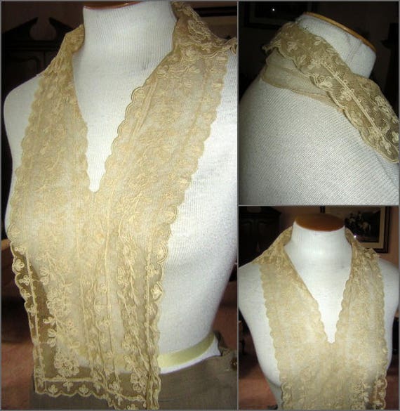 Vintage Lace Collar Tambour Embroidered Net Lace … - image 3