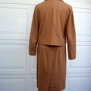 Vintage Suit Caramel Brown Wool Notched Waist Hand Tailored Fine Wool & Silk Lining BUST 44 WAIST 28 image 3