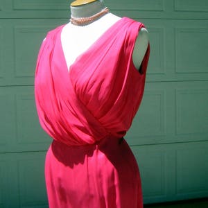 Vintage 60s Pink Dress Cocktail Party Sheer Chiffon - Shirred Surplice Bodice Elegant Miss Sizzling Hot & Sexy