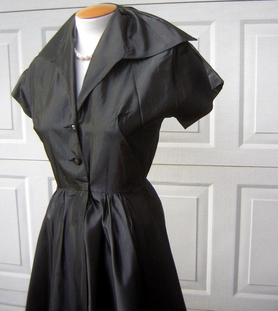 Vintage 50s Dress Gunmetal Gray Black Taffeta wit… - image 3