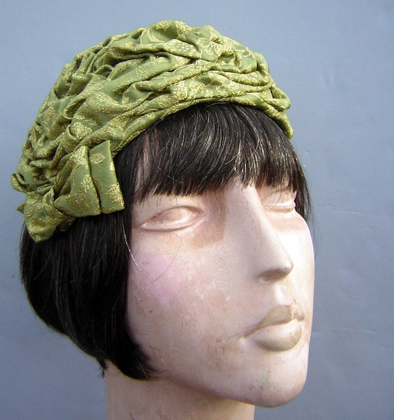 Vintage Hat Green Gold Brocade - Brainiac Flapper… - image 1