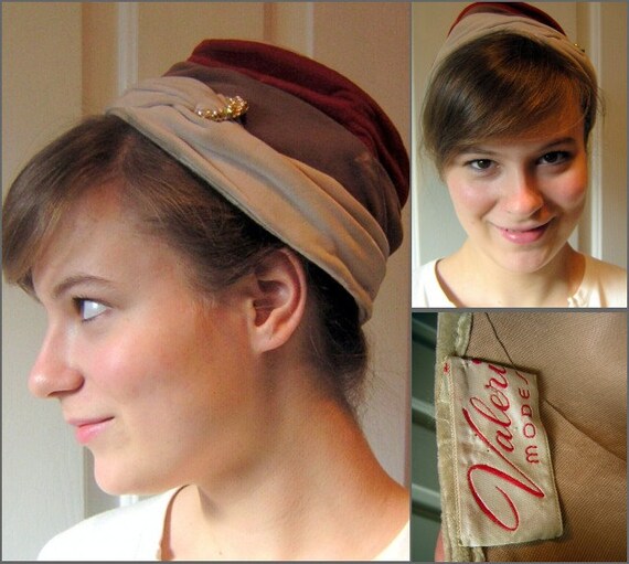 Vintage 50s Hat Ruched 3 Tone Velvet Urban Turban… - image 4