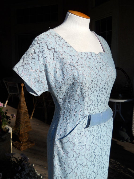 Vintage 50s-60s Dress Baby Blue Lace - Demure Swe… - image 4