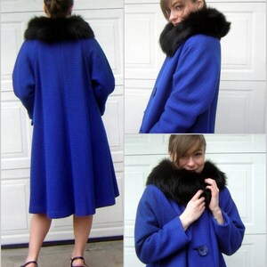 Vintage Black FOX Fur Royal Blue Coat Fabulous Color Chic Style 1960s Posh M to L by JILL JR. image 4