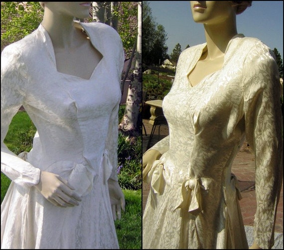 Vintage 30s 40s Wedding Dress Gown Huge Long Trai… - image 5