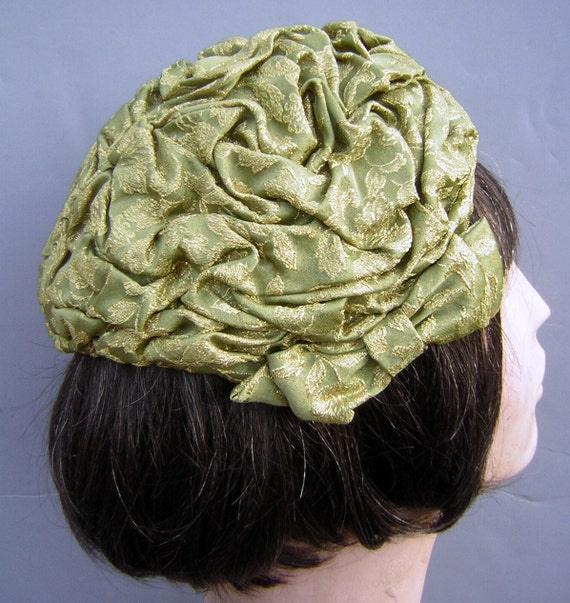 Vintage Hat Green Gold Brocade - Brainiac Flapper… - image 3