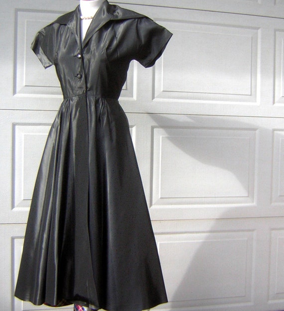 Vintage 50s Dress Gunmetal Gray Black Taffeta wit… - image 7