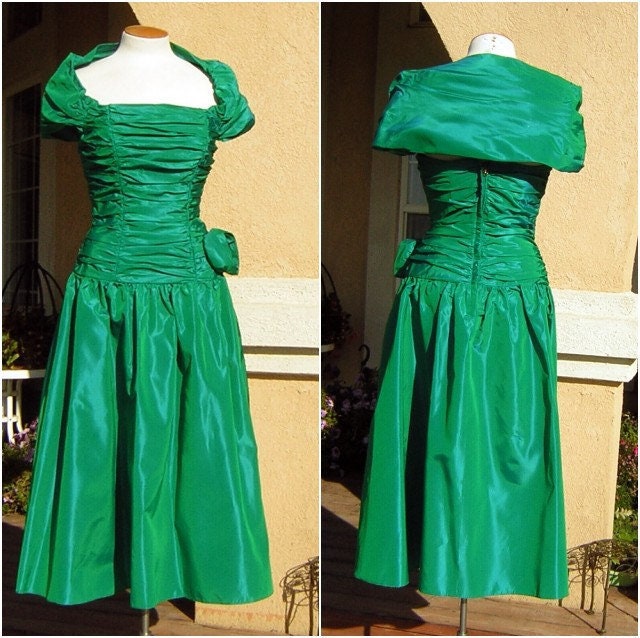 Emerald Green Dress Vintage 80s Iridescent Party or Prom S | Etsy