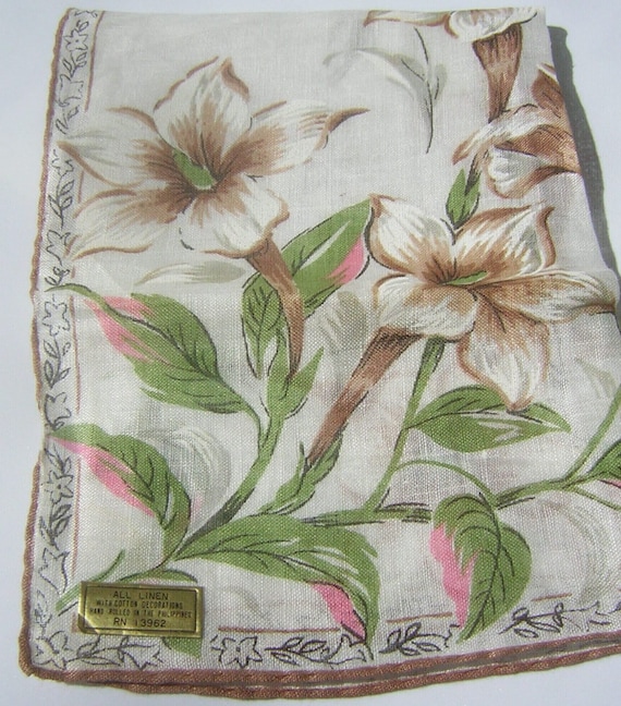 Vintage Midcentury Handkerchief Hand Painted Flora