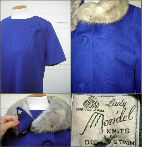 Royal Blue Suit  Dress with Silver MINK Collar Vi… - image 2