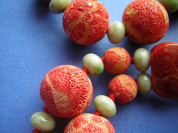 Natural Sponge Coral Double Strand Necklace - Vintage 20mm Chunky Hand Knotted - 29" Long & Exceptional