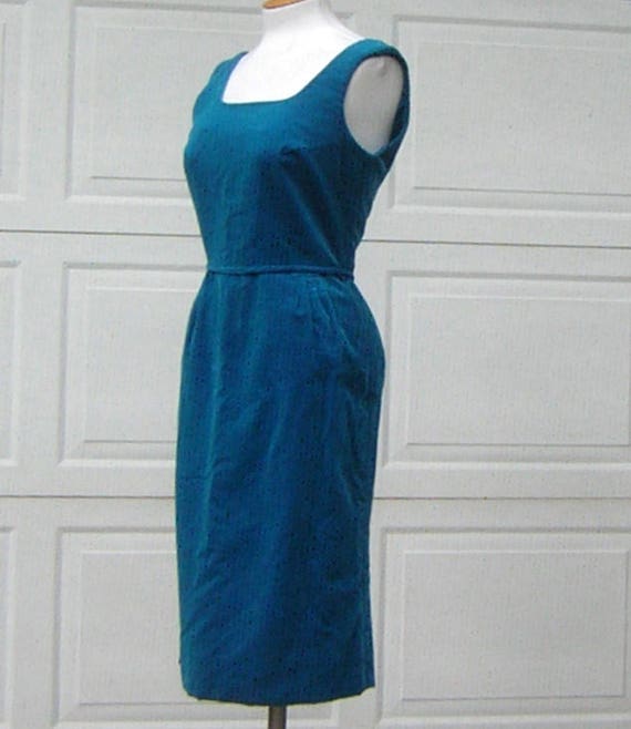 Vintage 60s Party Dress Turquoise Velvet / Velvet… - image 9