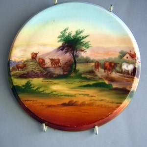 Antique Victoria Austria Plate - Pastoral Farm Setting with Cattle Coming Home