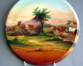 Antique Victoria Austria Plate - Pastoral Farm Setting with Cattle Coming Home