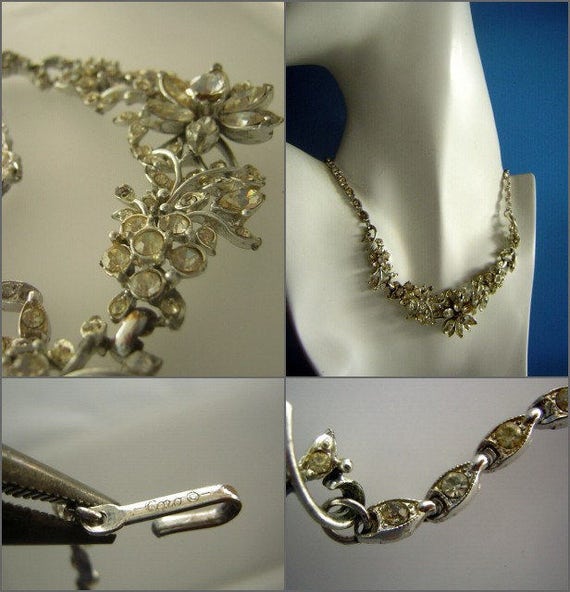 Vintage CORO Rhinestone Necklace, 1950s Floral Vi… - image 4