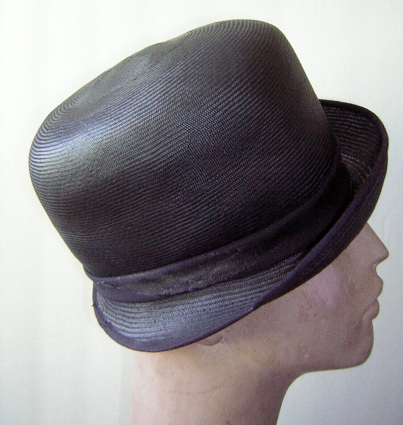 Vintage Bowler Hat 60s Black Straw by Anne Marie Clockwork Orange High Fashion Goth