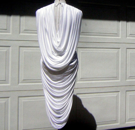 Vintage 80s Ruched Wiggle Party Dress Wedding Whi… - image 5