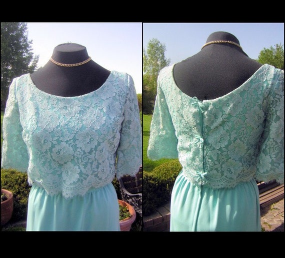 Aqua Lace Dress Vintage 60s Emma Domb Size 12 - F… - image 1