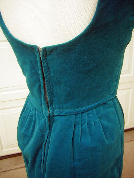 Vintage 60s Party Dress Turquoise Velvet / Velvet… - image 7