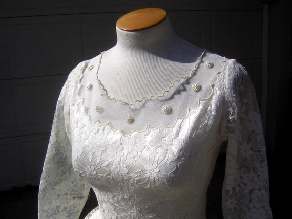 Vintage 50s Wedding Dress Sheer Illusion Bodice G… - image 5