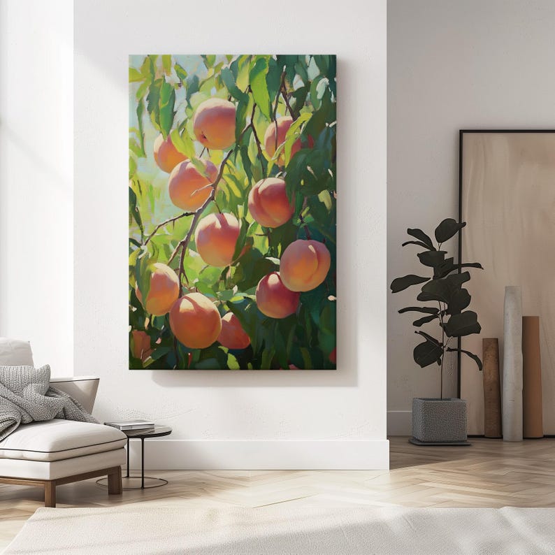 Peaches Art Print Still Life Oil Painting Kitchen Wall Decor Farmhouse