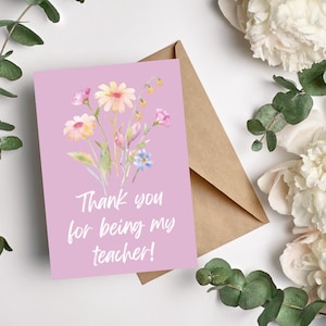 Pastell Blume Danke, dass du mein Lehrer bist Druckbare Lehrer Wertschätzung Karte Niedliche Karte für Lehrer Geschenk faltbare Kindergarten Floral