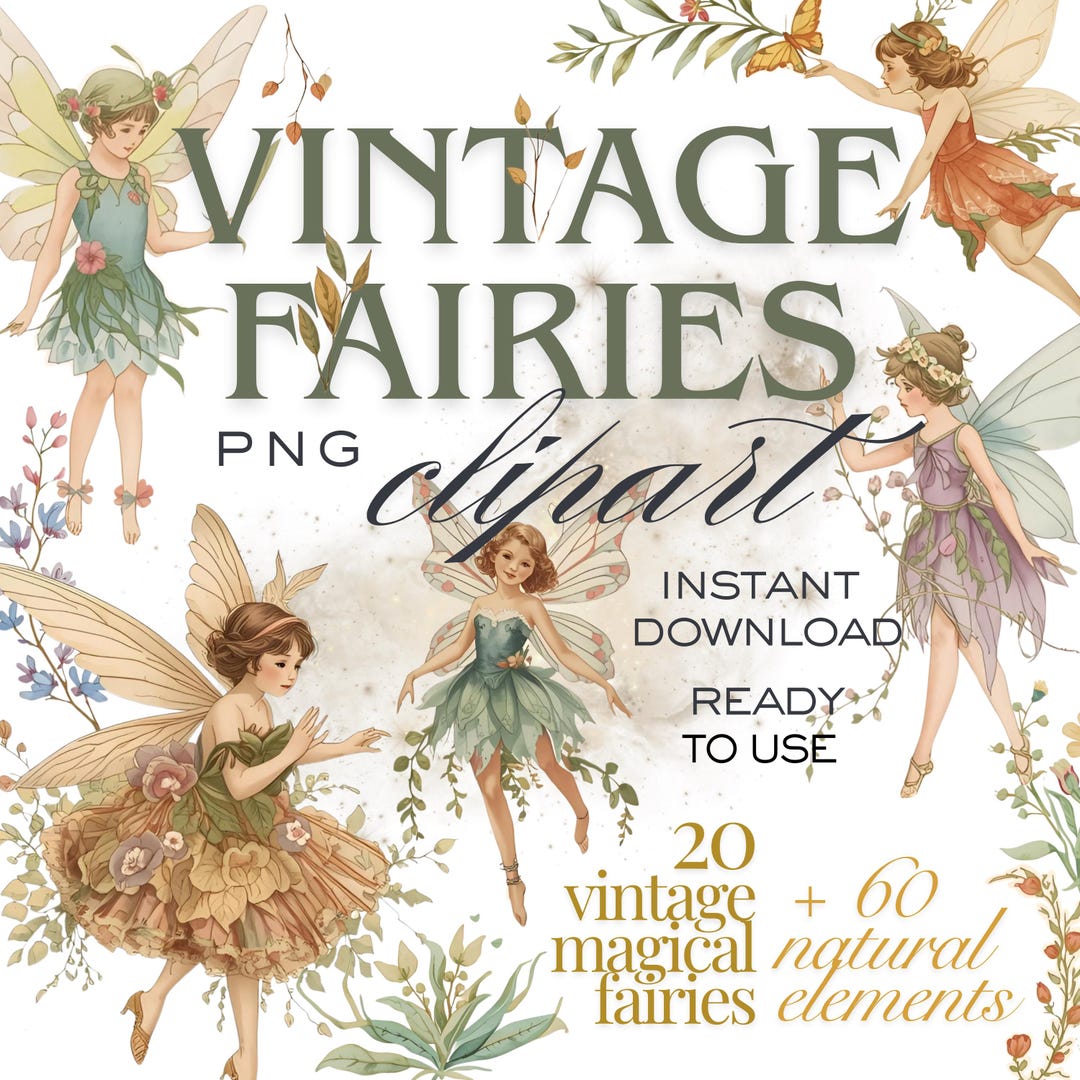 Vintage Fairies PNG Clipart | Transparent Background Digital Download ...