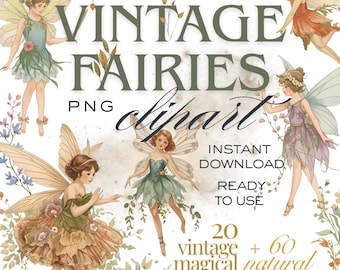 Vintage Fairies PNG Clipart | Transparent Background Digital Download | Scrapbooking, Crafts, DIY