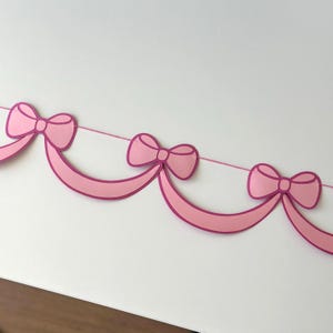 Guirlanda de laço rosa – Decoração de papel fofa para chá de bebê, chá de panela charmoso, decoração de quarto infantil ou berçário – Faixa de fita kawaii