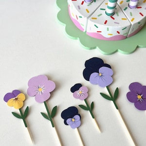 Pansy Flower Party Toppers for sweets or Cupcakes - Great for Baby Shower, Bridal Shower, Birthday or Spring Garden Party Decor