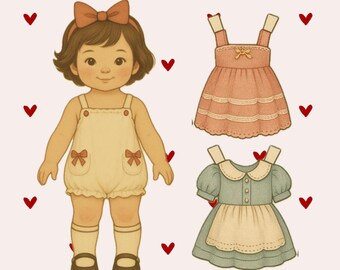 Pôster de boneca de papel vintage: arte de parede para berçário e sala de jogos para impressão (download digital)