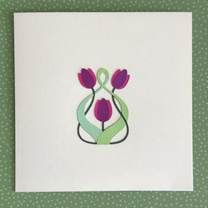 Tarjeta del Día de la Madre hecha a mano - Diseño Art Nouveau con tulipanes florales - Elegante tarjeta en blanco con sobre - Regalo único para el Día de la Madre - Saludo floral