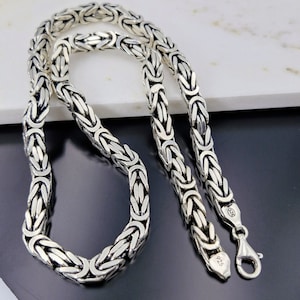 Silver Chain, 925 Sterling Silver Square Byzantine Chain, Oxidized Silver Necklace,Bali Chain,Thick Chain, Heavy Silver Chain, Handmade Gift