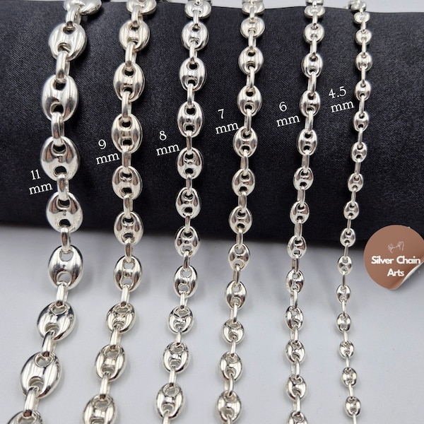 Handmade Sterling Silver Puffed Anchor Mariner Chain Necklace