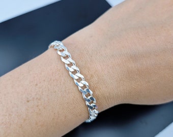 925 Sterlingsilber Panzerglied Armband - Unisex Massiv Silber Kette