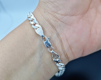 925 Silver Curb Link Bracelet, Curb Chain Bracelet, Men