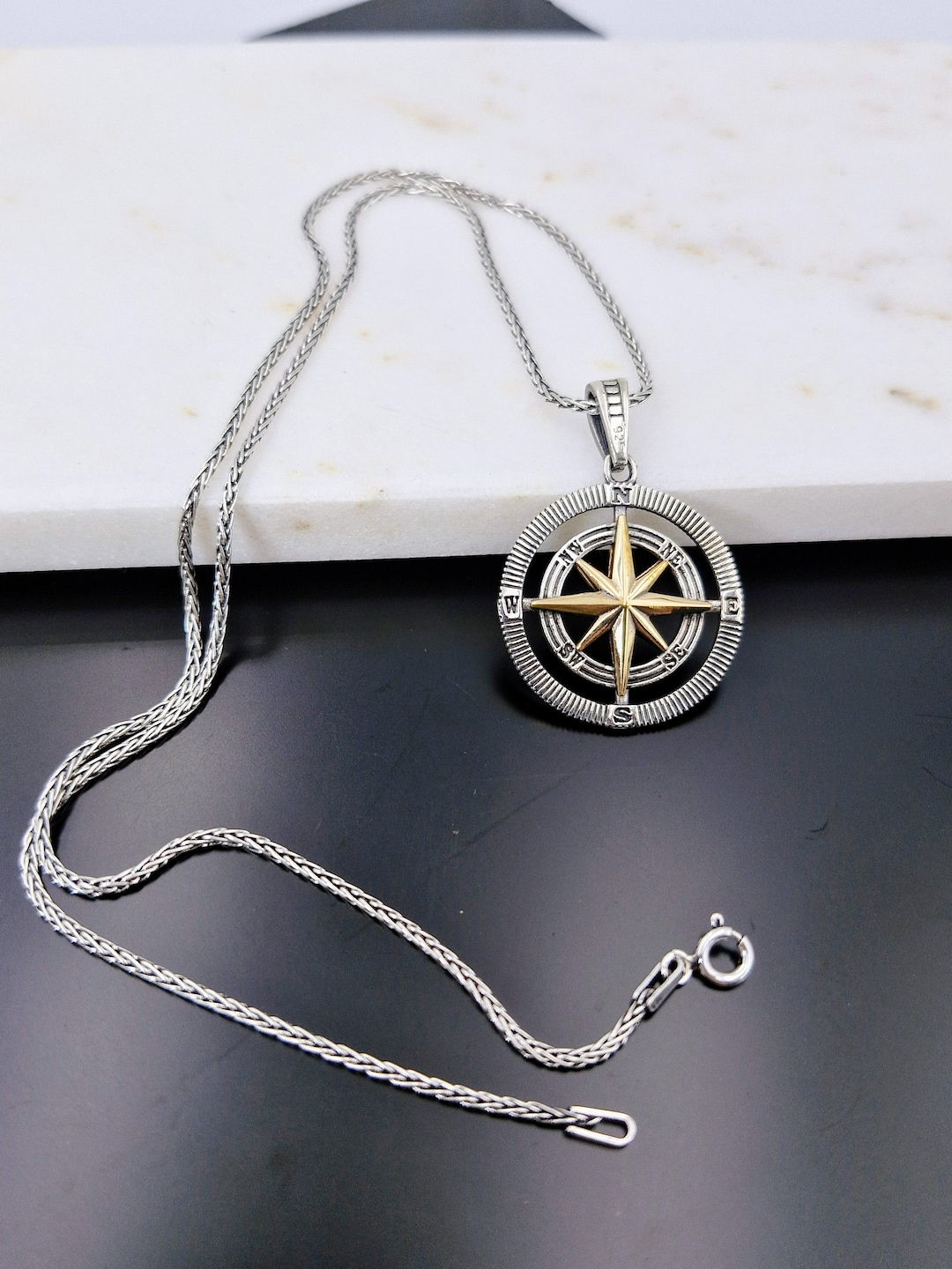 Silver Compass Inlay Handmade Sterling Silver Compass Pendant: Nautical Jewelry Gift - Etsy