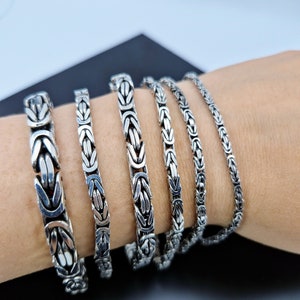 Silver Solid Bracelet, 925 Sterling Silver Square  Byzantine Chain Bracelet, Handmade Real Silver Bracelet, Gift for boyfriend, Gift for dad