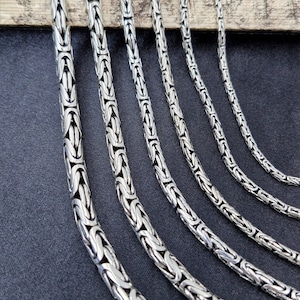 925 Sterling Silver Byzantine Chain Necklace, Silver Thick Chain, Silver Bracelet, Round Bali Chain, Oxidized Byzantine Necklace & Bracelet