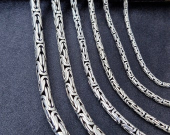 Collana a catena bizantina in argento sterling 925, catena spessa in argento, bracciale in argento, catena rotonda di Bali, collana e bracciale bizantini ossidati
