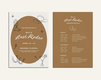 Last Rodeo Bachelorette Invitation & Itinerary | Cowgirl Bachelorette Invite | Nashville Bachelorette Invite | 5x7 Editable Canva Templates