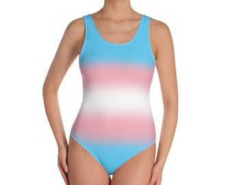 Transgender Pride Ombre Open-back Swimsuit | Subtle Trans Gradient One-piece Backless Swimsuit | Inclusive LGBTQIA+ PRIDE MODE Swimwear