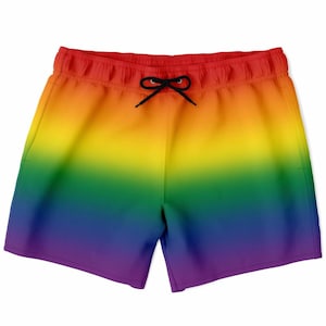 Rainbow Ombre Pride Swim Shorts with Pockets | Subtle LGBTQIA+ Pride Gradient Beachwear | Inclusive Gender-Neutral PRIDE MODE Swimwear