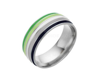 Anillo de orgullo aromático / Anillo de acero inoxidable de 6 mm con rayas de la bandera del espectro aromático / Joyería sutil del orgullo LGBTQIA+ de PRIDE MODE