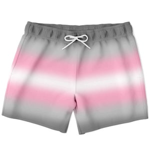 Puede incluir: Bañador de hombre de color gris, rosa y blanco degradado con cordón blanco.