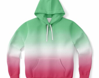 Sudadera con capucha ombré del orgullo abrosexual: sudadera urbana con degradado y bandera abroromántica neutra